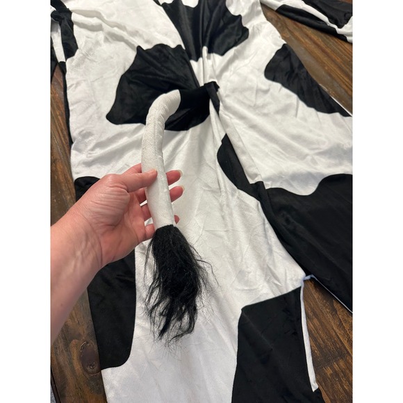 Spirit Cow Costume Jumpsuit with Hood‎ and Tail Halloween Cosplay Adult  S/M - Picture 11 of 13